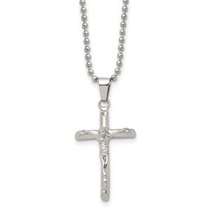 Chisel Stainless Steel Crucifix Pendant on a 20 inch Ball Chain Necklace